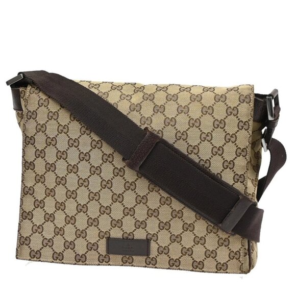 Gucci Handbags - GUCCI GG Pattern Crossbody Messenger Bag Canvas Leather Beige Brown SHW 36KC013